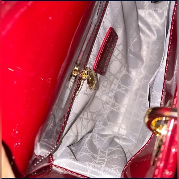 Red Patent Quilted Mini Satchel with Gold-Tone Charms - Picture 3 of 3